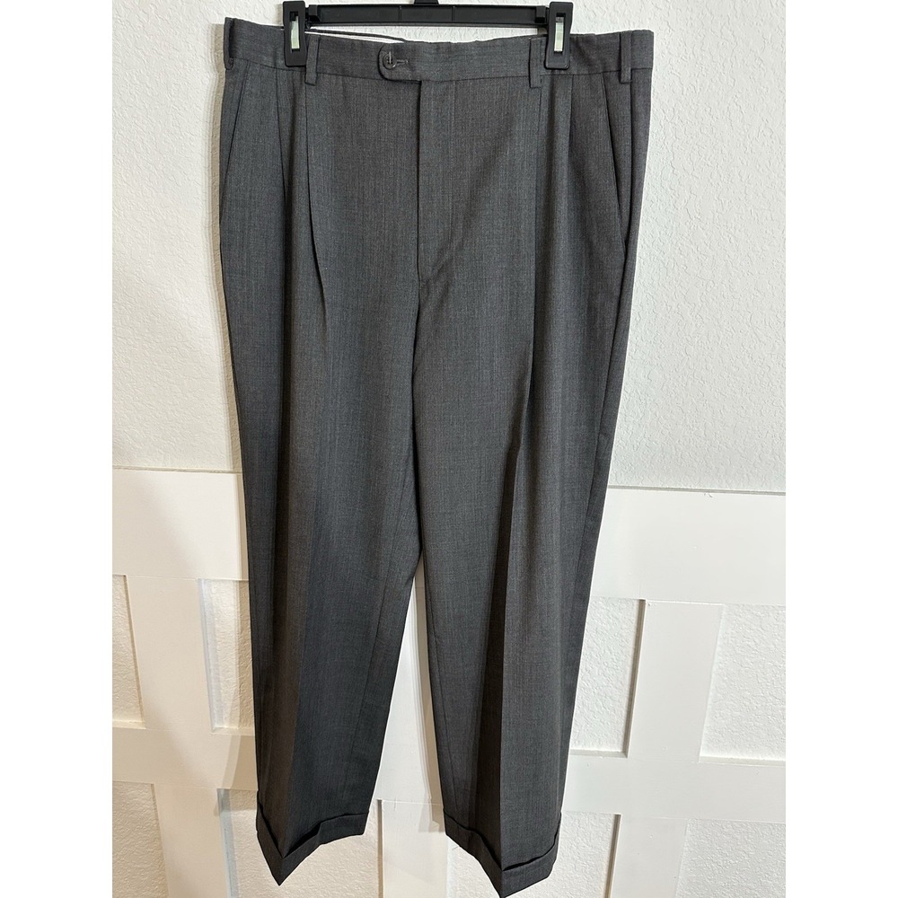 Zanella Bennett Gray Wool Pleated Cuffed Dress Pants Mens 35x28 High Rise Italy